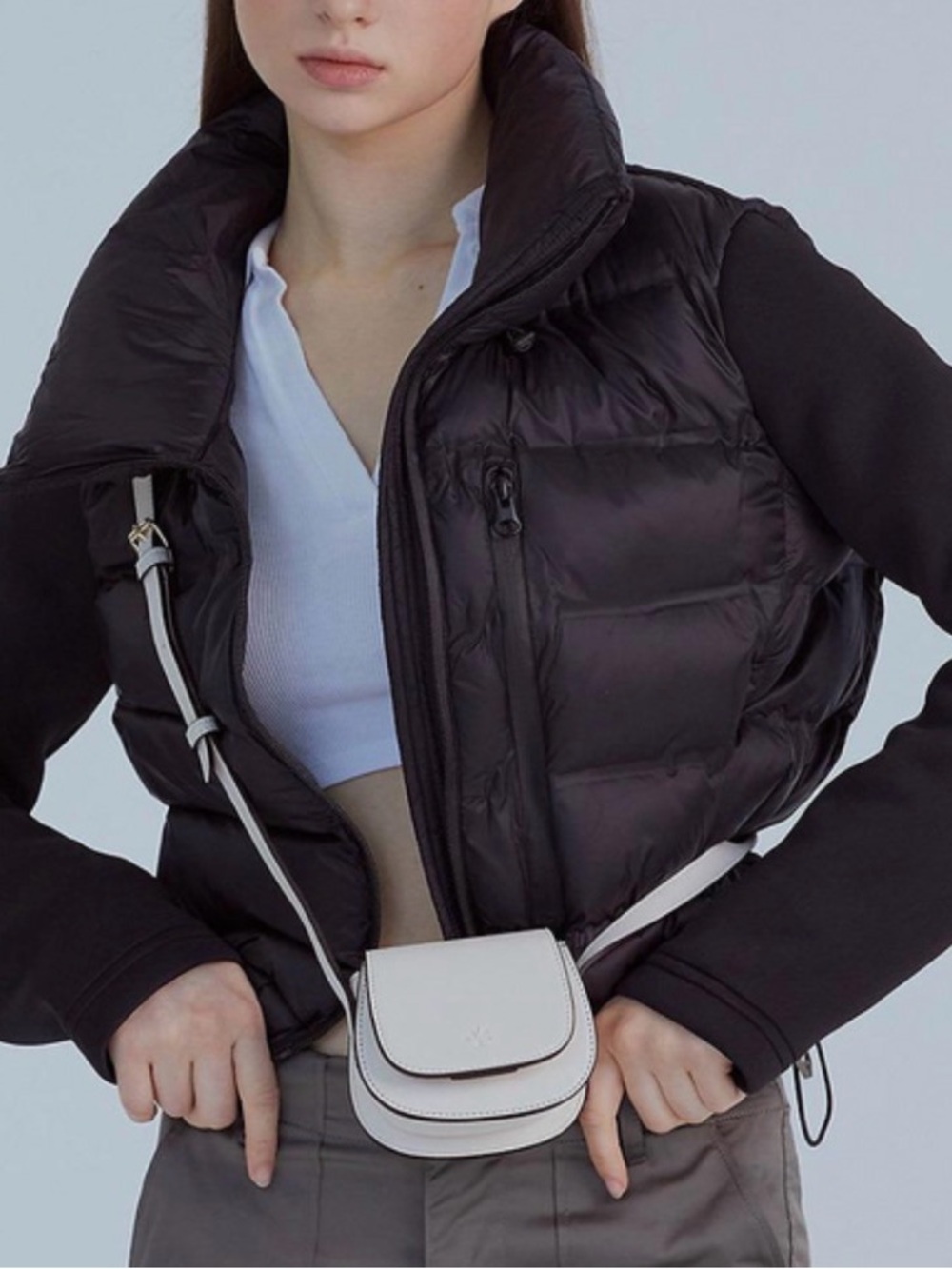 Zara Black Quilted Puffer Jacket with Knit Sleeves